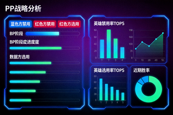 电竞比赛BP战术分析屏幕与数据面板